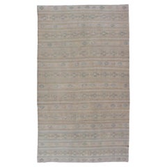 Turkish Retro Gallery Flat-Weave Kilim With Stripes and Embroideries