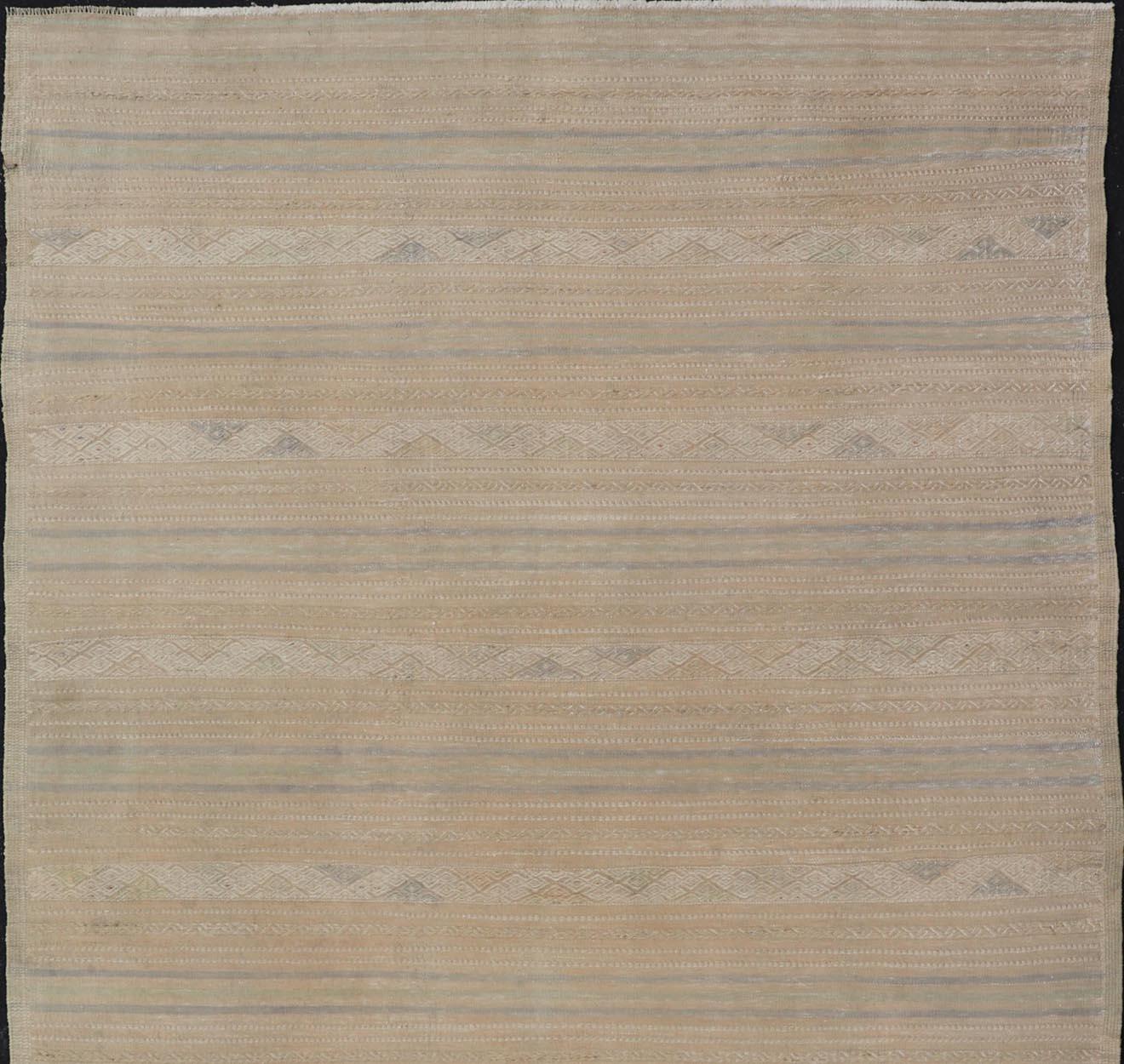 Hand-Woven Turkish Vintage Gallery  Kilim Rug with in Tan, Taupe, Brown, and Earth Tones For Sale