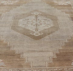Turkish Vintage Kars Rug in Brown Background With Gray and Hints of Green