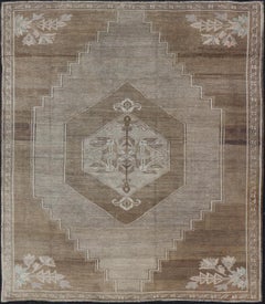  Turkish Vintage Kars Rug in Brown Background With Gray and Hints of Green 