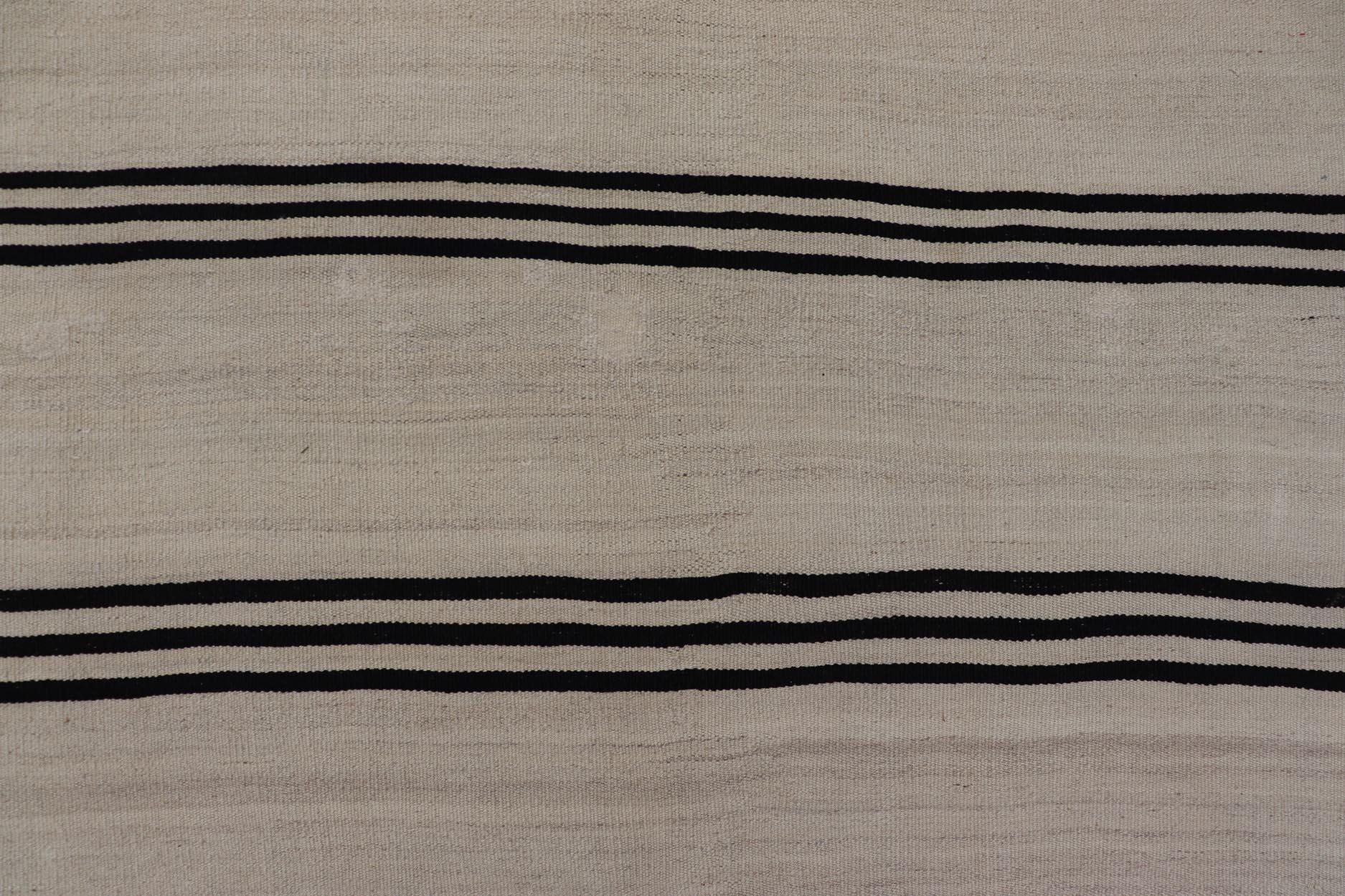 Turkish Vintage Kilim Flat-Weave Rug in Brown and Cream with Stripe Design 4