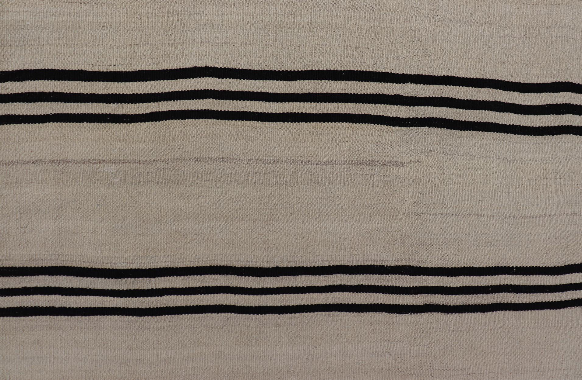Turkish Vintage Kilim Flat-Weave Rug in Brown and Cream with Stripe Design 5