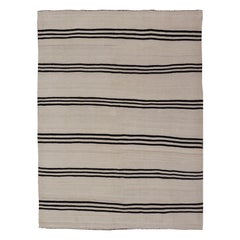 Turkish Vintage Kilim Flat-Weave Rug in Brown and Cream with Stripe Design