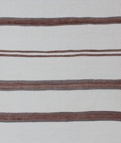 Turkish Vintage Kilim Flat-Weave Rug in Off White, Brown with Stripe Design