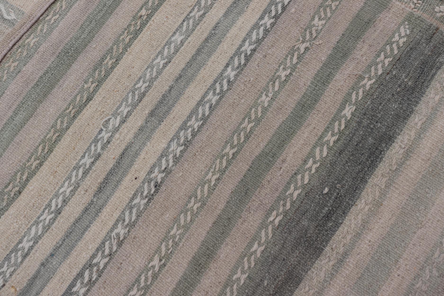 Turkish Vintage Kilim Gallery Rug With Soft Earthy Stripes 4'10 x 12'7 For Sale 4
