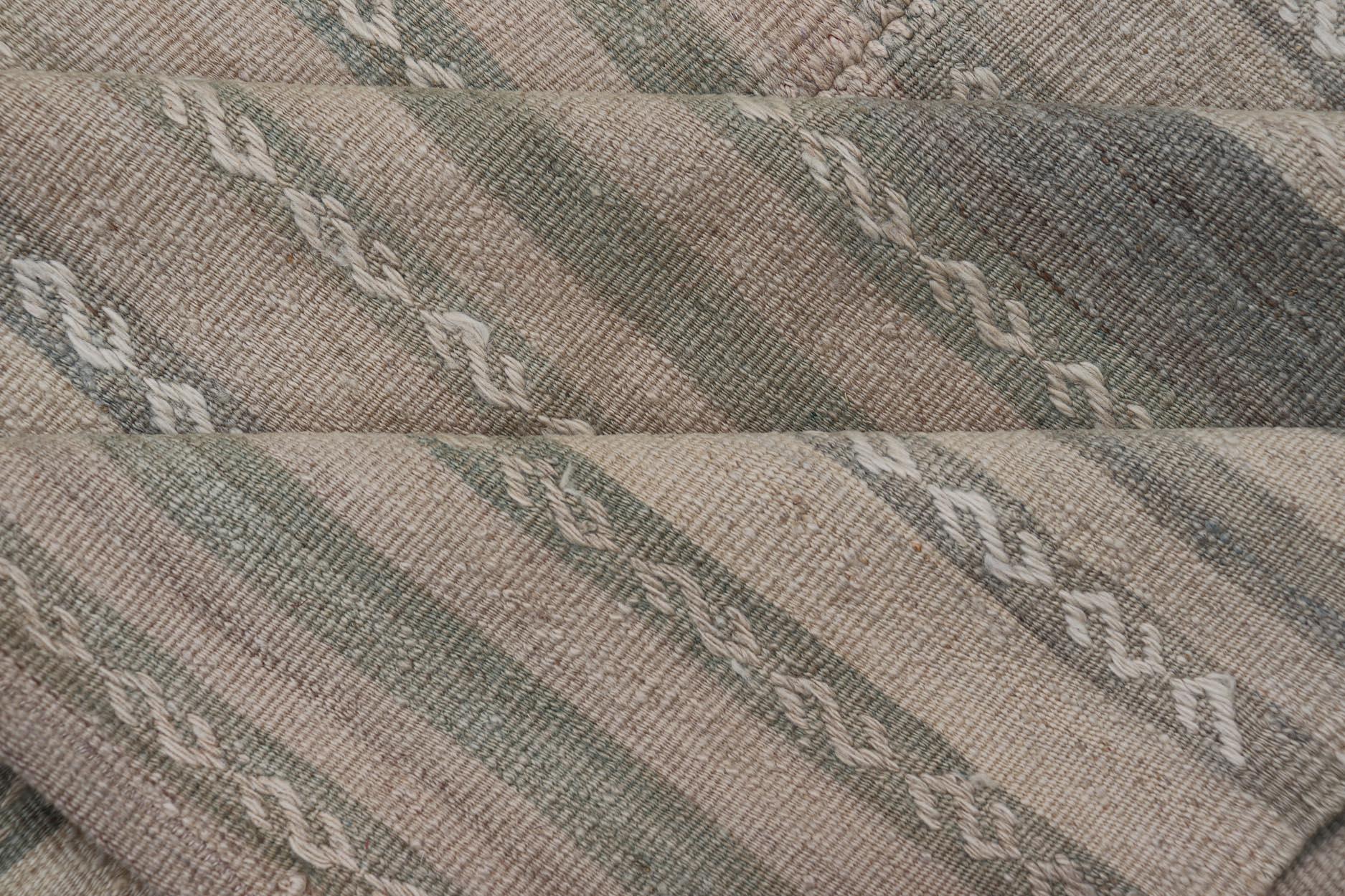 Turkish Vintage Kilim Gallery Rug With Soft Earthy Stripes 4'10 x 12'7 For Sale 5