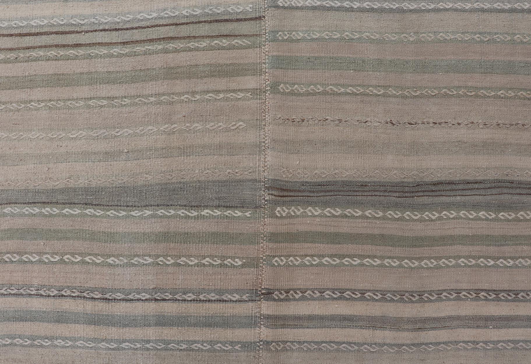 20th Century Turkish Vintage Kilim Gallery Rug With Soft Earthy Stripes 4'10 x 12'7 For Sale