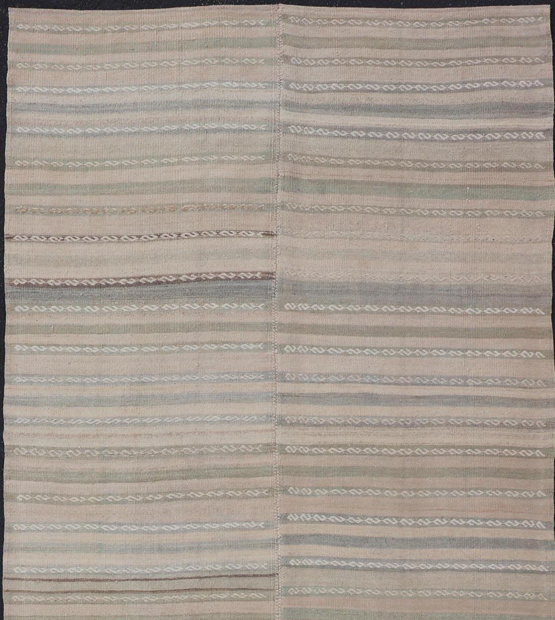 Turkish Vintage Kilim Gallery Rug With Soft Earthy Stripes 4'10 x 12'7 For Sale 1