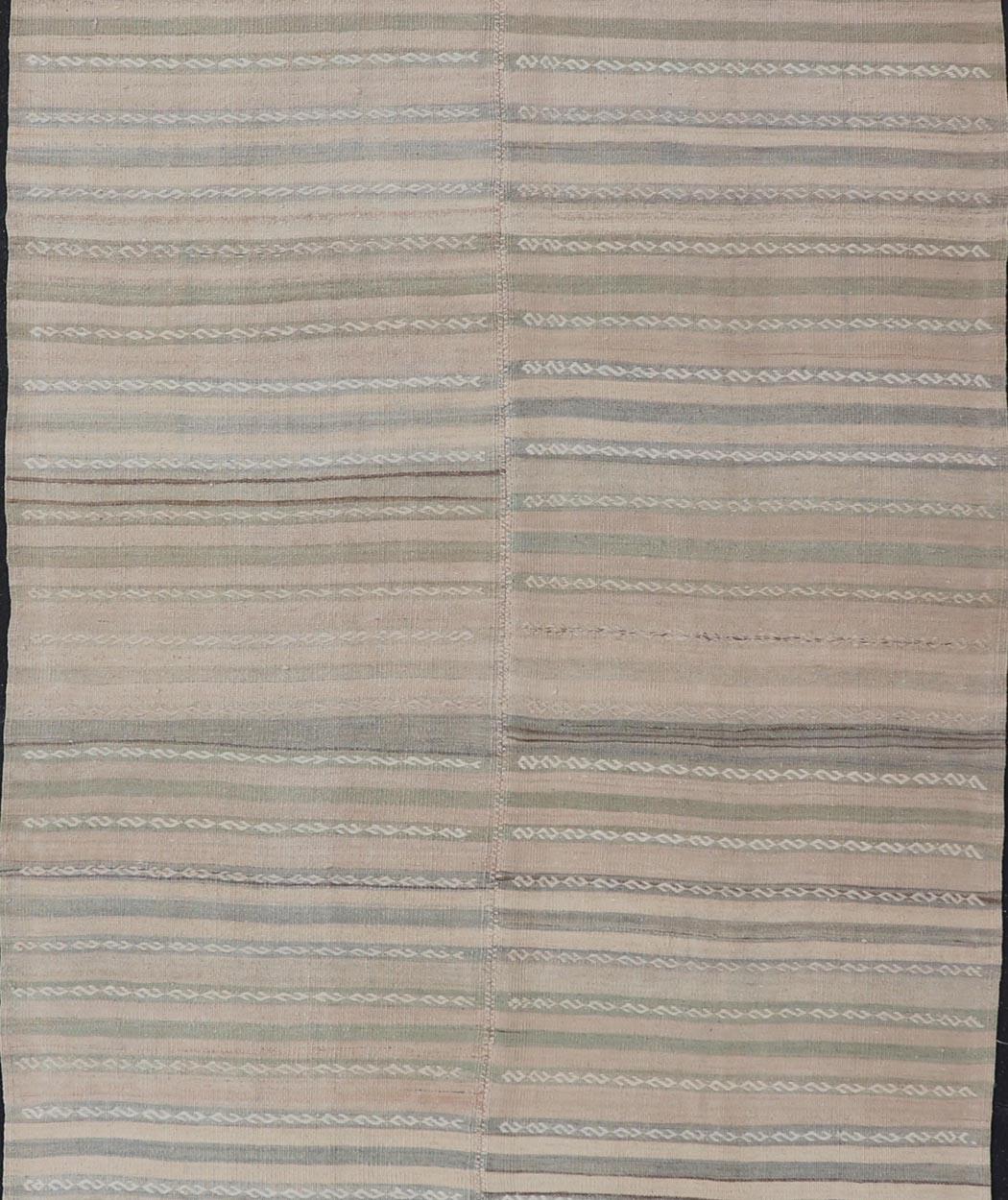 Turkish Vintage Kilim Gallery Rug With Soft Earthy Stripes 4'10 x 12'7 For Sale 2