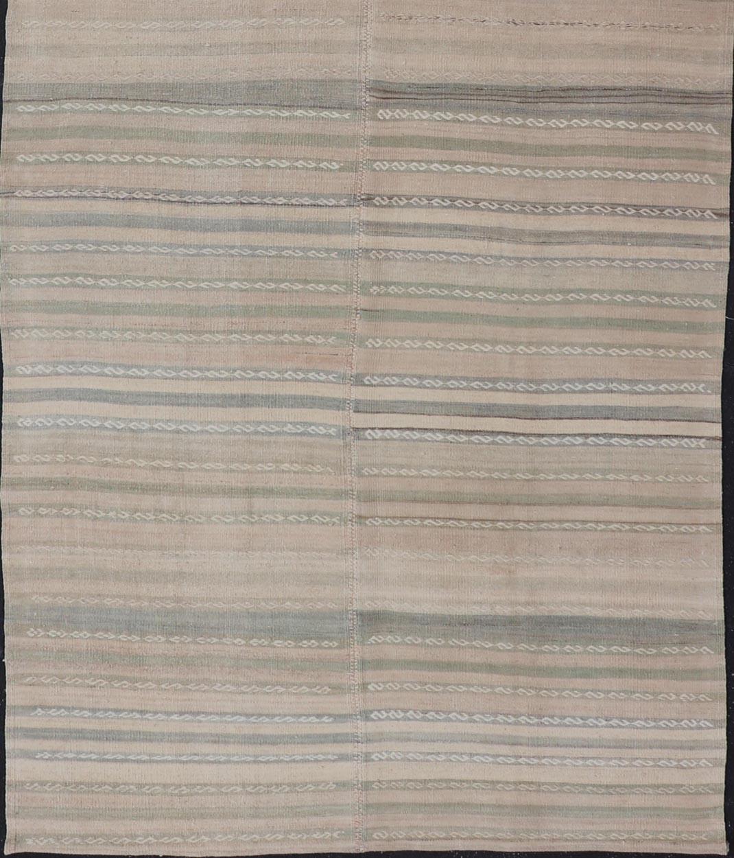 Turkish Vintage Kilim Gallery Rug With Soft Earthy Stripes 4'10 x 12'7 For Sale 3