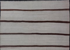 Turkish Vintage Kilim in Shades of Brown and Ivory with Stripe Design