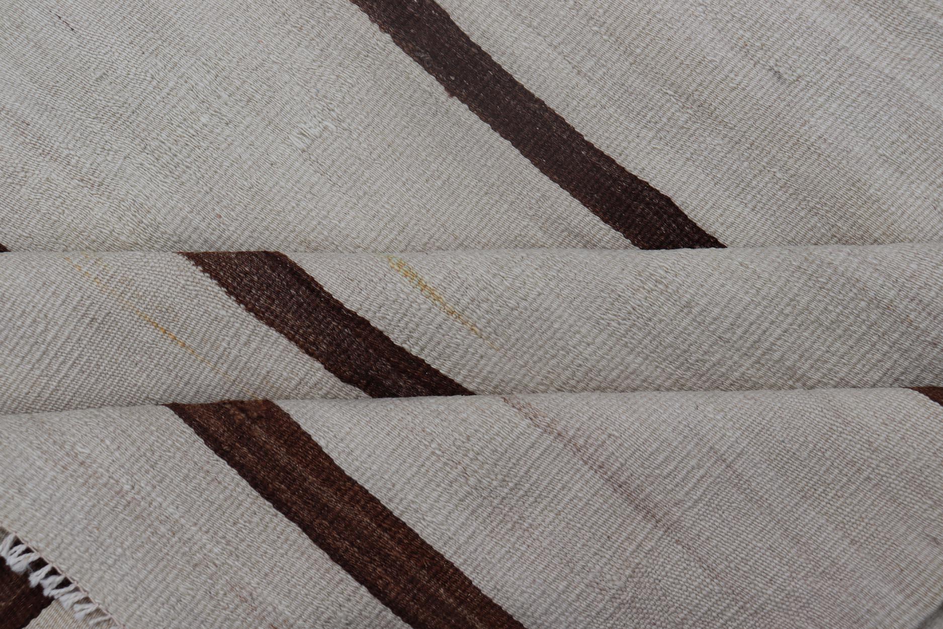 20th Century Turkish Vintage Kilim in Shades of Brown and Ivory with Stripe Design For Sale