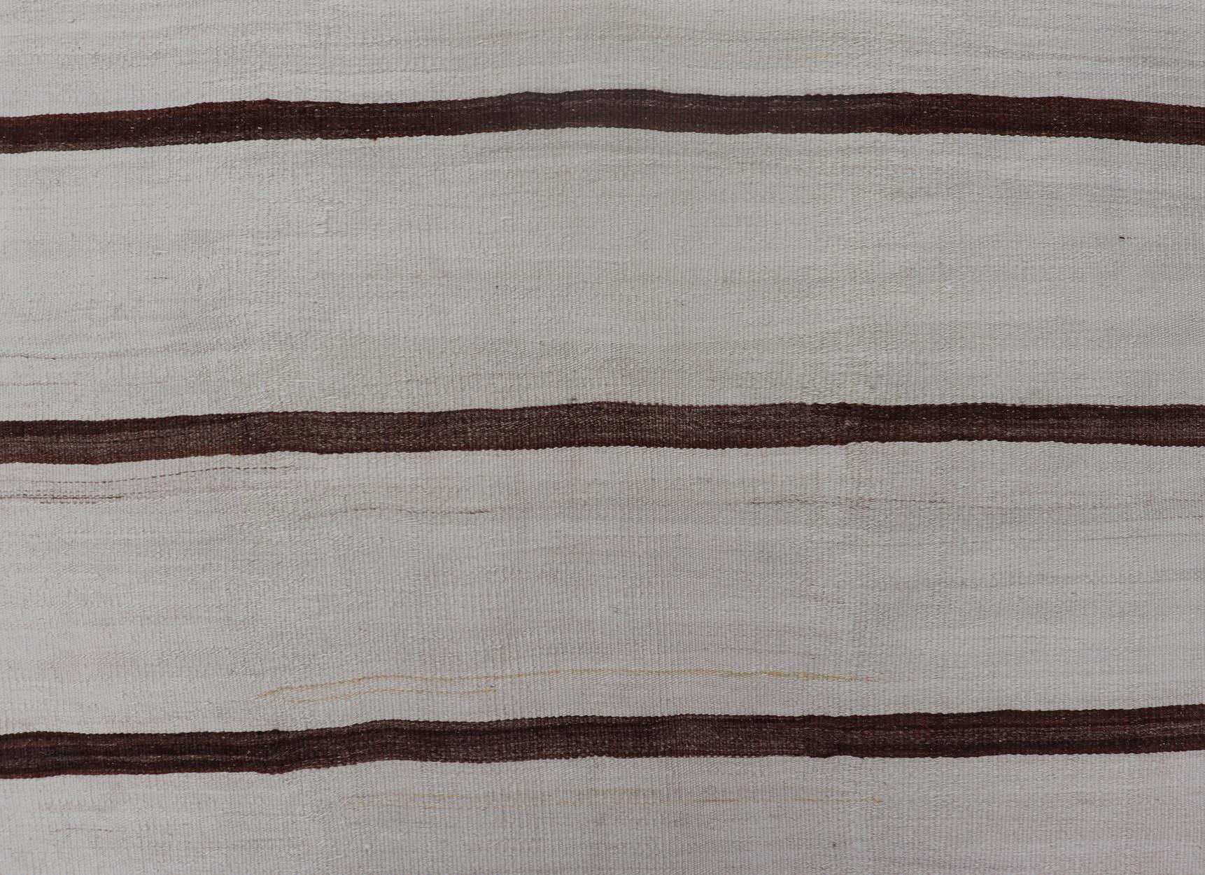 Turkish Vintage Kilim in Shades of Brown and Ivory with Stripe Design For Sale 2