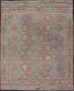Tapis Kilim turc vintage -Colors of Tan and Pinks 5'8 x 7'3