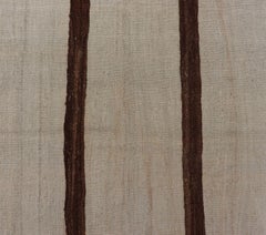 Turkish Vintage Kilim Rug Ivory Beige with Brown Stripes Wool Flatweave