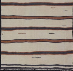 Turkish Vintage Kilim Rug Ivory Brown Striped Anatolian Flatweave Wool