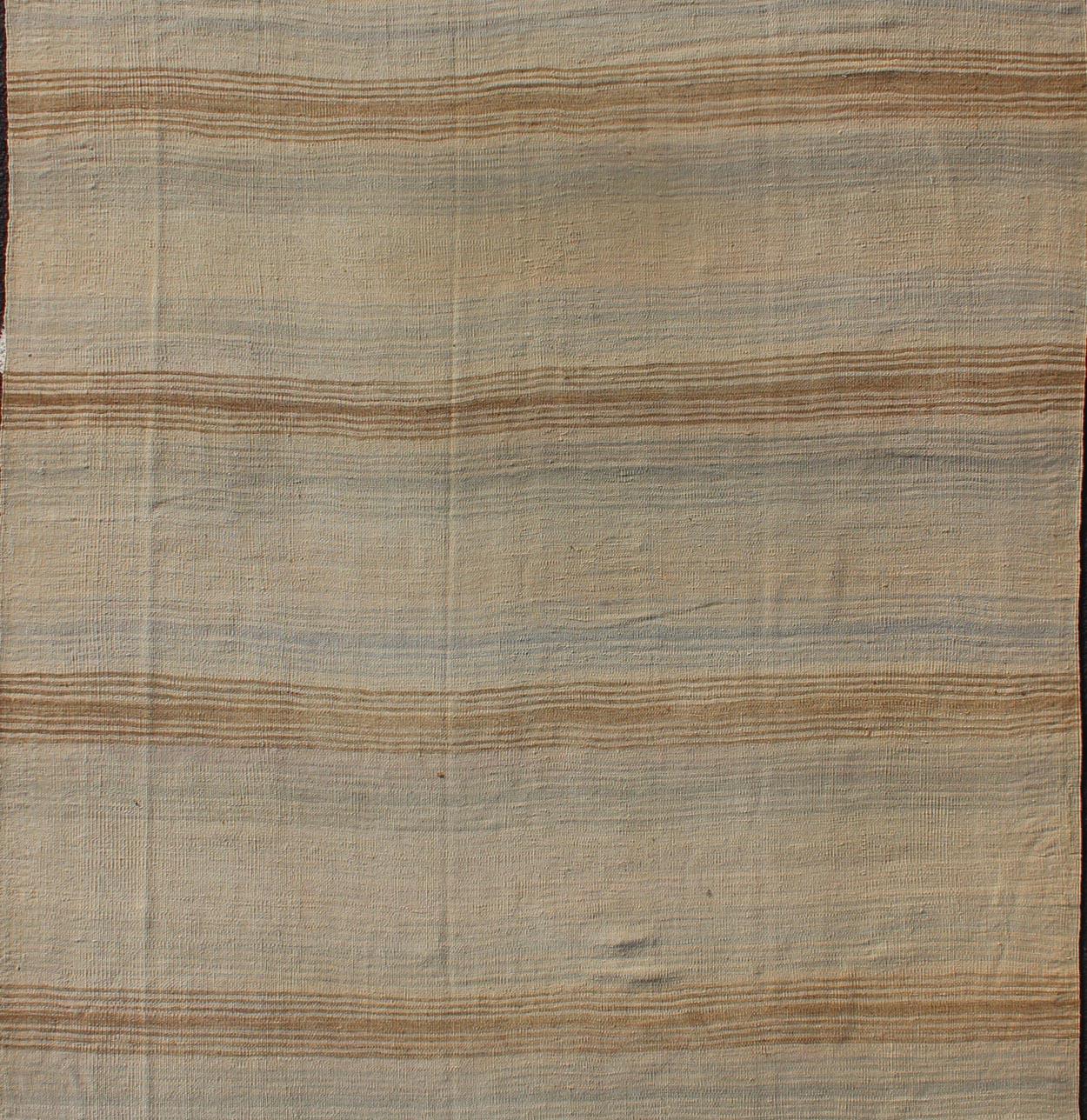 Hand-Woven Turkish Vintage Kilim Rug with in Tan, Taupe, Brown, Gray Blue, and Earth Tones For Sale