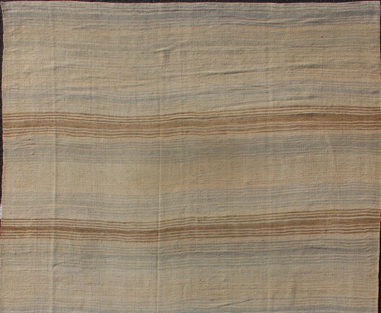 Turkish Vintage Kilim Rug with in Tan, Taupe, Brown, Gray Blue, and Earth Tones In Good Condition For Sale In Atlanta, GA