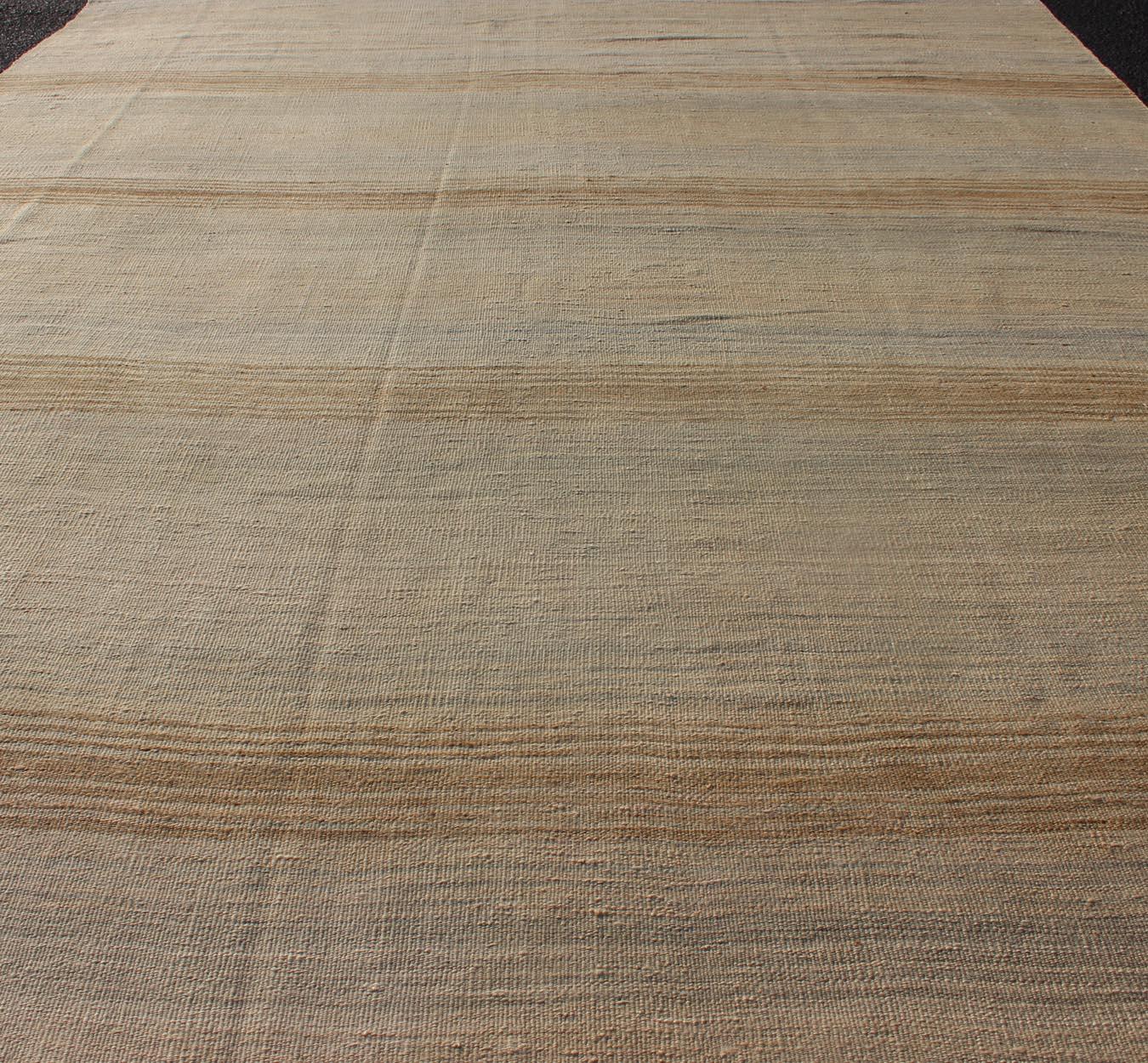 Wool Turkish Vintage Kilim Rug with in Tan, Taupe, Brown, Gray Blue, and Earth Tones For Sale