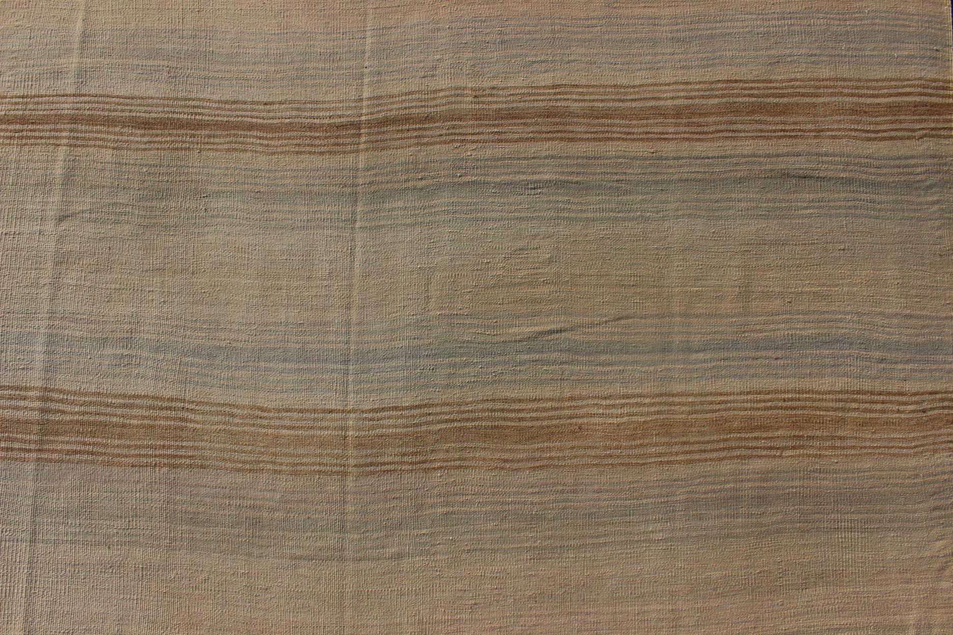 Turkish Vintage Kilim Rug with in Tan, Taupe, Brown, Gray Blue, and Earth Tones For Sale 1