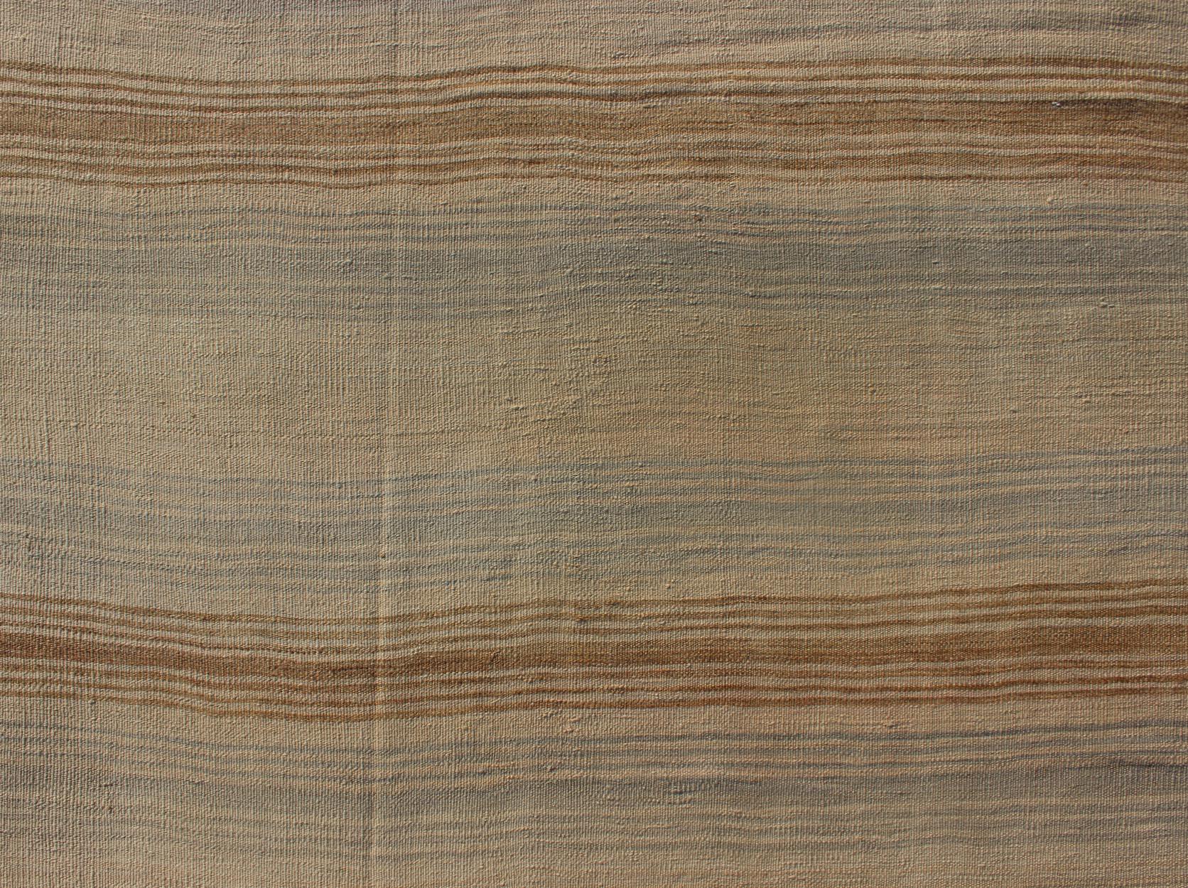Turkish Vintage Kilim Rug with in Tan, Taupe, Brown, Gray Blue, and Earth Tones For Sale 2