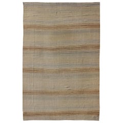 Turkish Vintage Kilim Rug with in Tan, Taupe, Brown, Gray Blue, and Earth Tones