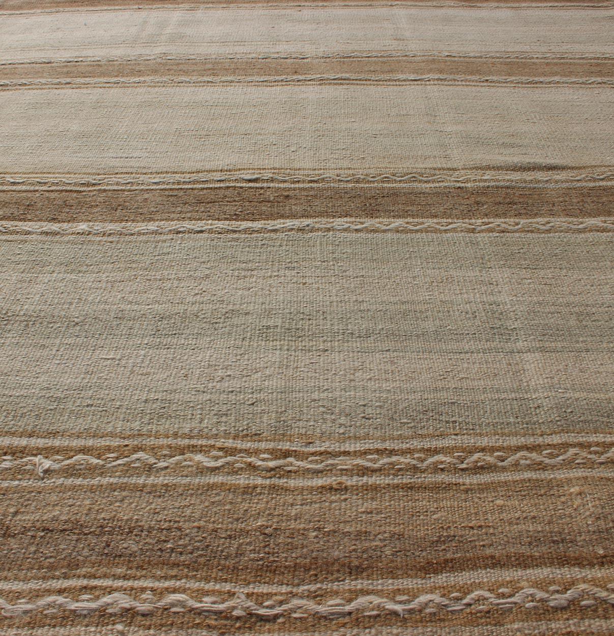 Turkish Vintage Kilim Rug with in Taupe, Brown, Faint Gray Blue, and Earth Tones For Sale 1