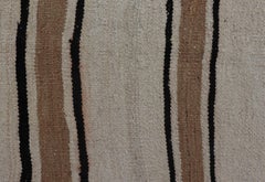 Turkish Vintage Kilim Rug with Ivory Field and Warm Brown Stripes