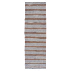 Turkish Vintage Kilim Runner in Gray and Brown Stripes 2’6 X 8’4