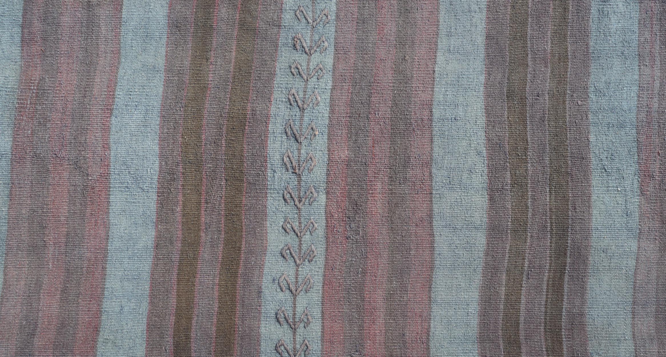 Turco Runner Kilim Vintage a strisce grigie e marroni 2'8 x 12'3 in vendita