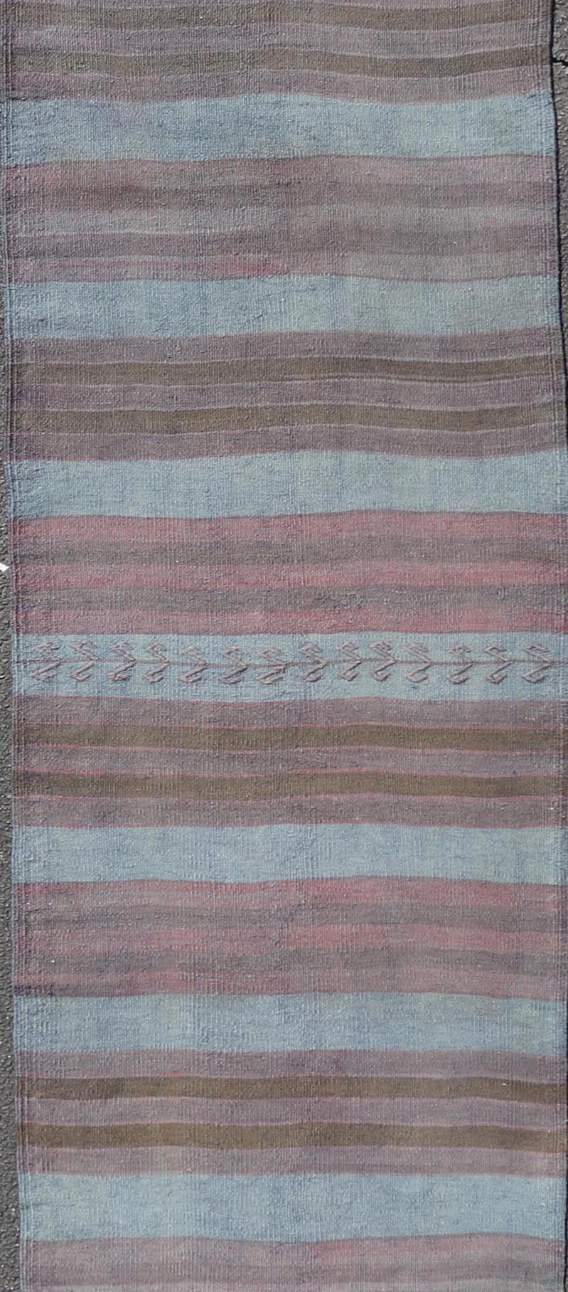 Runner Kilim Vintage a strisce grigie e marroni 2'8 x 12'3 In condizioni buone in vendita a Atlanta, GA
