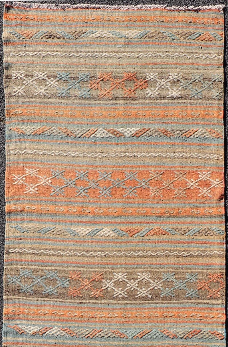 20th Century Turkish Vintage Kilim Runner with Horizontal Stripes in Bright Tones For Sale