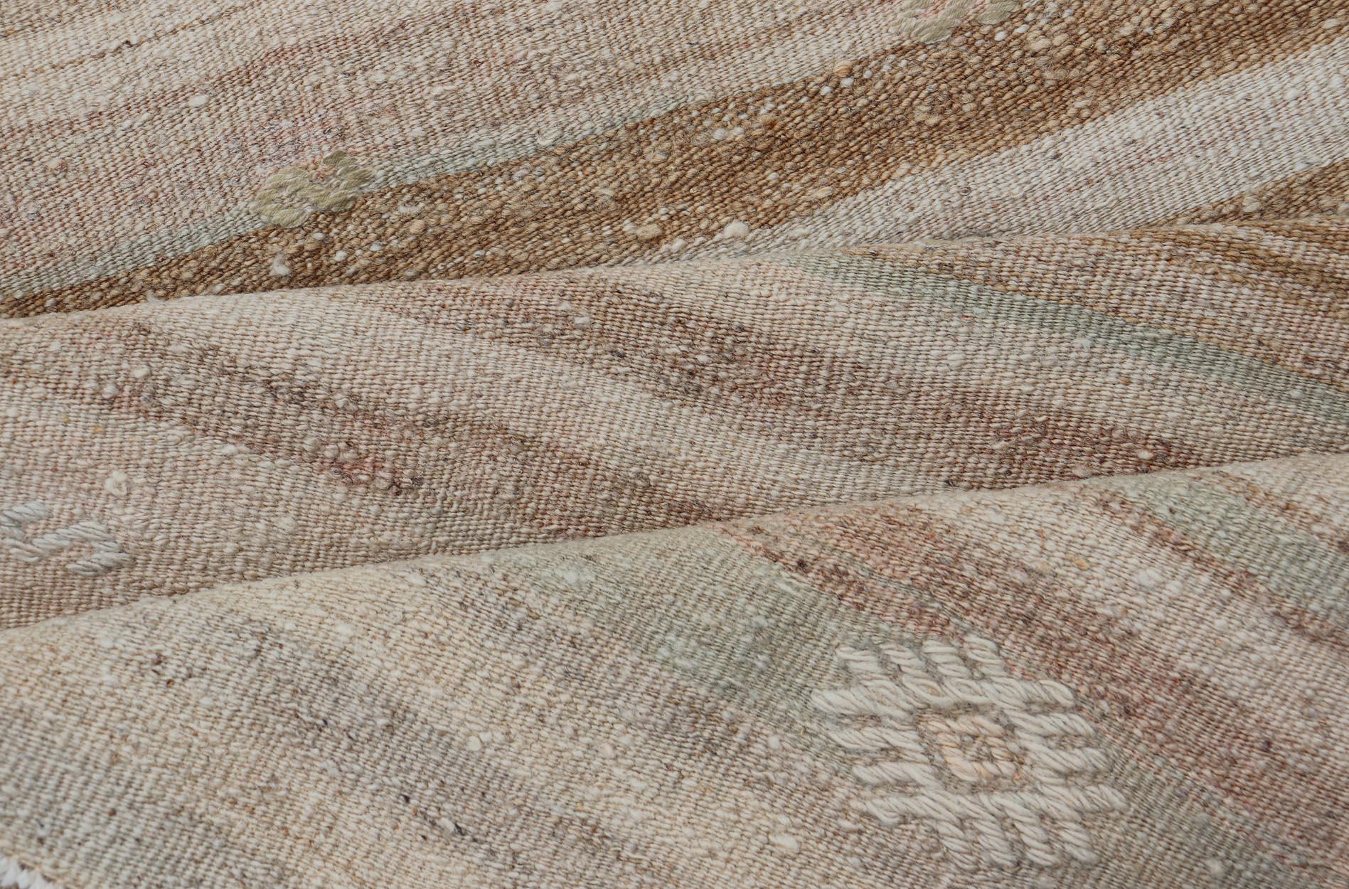 Measures: 2'5 x 6'4 
Turkish Vintage Kilim Stripe Runner with in Tan, Taupe, Brown, and Earth Tones. Keivan Woven Arts / rug EN-14344, country of origin / type: Turkey / Kilim, circa 1950. 
This Vintage Turkish Kilim runner presents a soothing