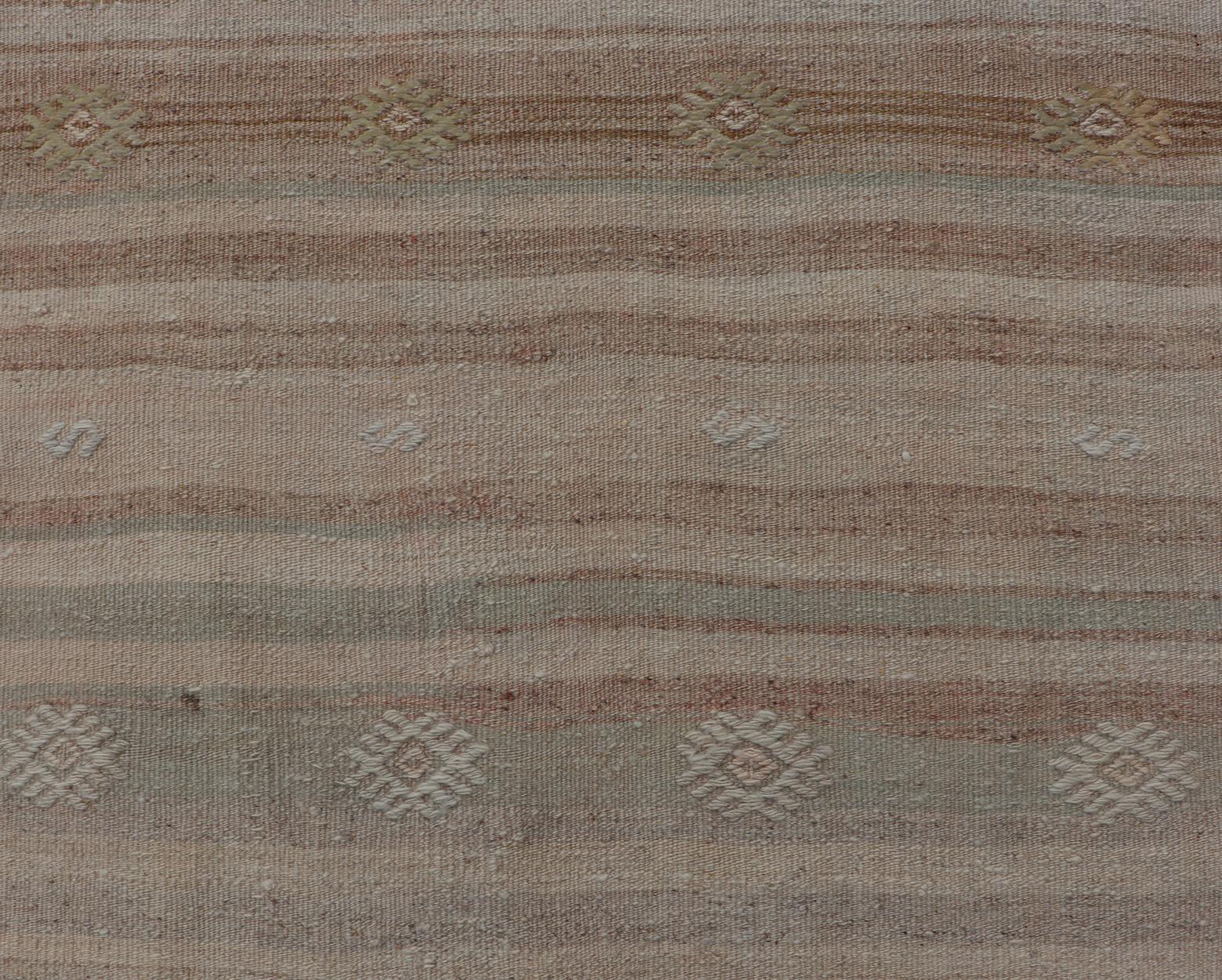 Wool Turkish Vintage Kilim Stripe Runner in Earth Tones 2'5