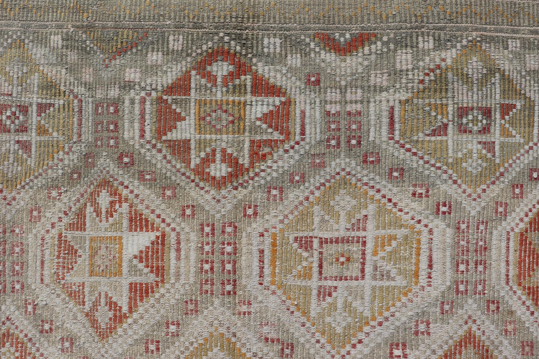 Turkish Vintage Kilim with All-Over Diamond Design With Orange & Yellow For Sale 6