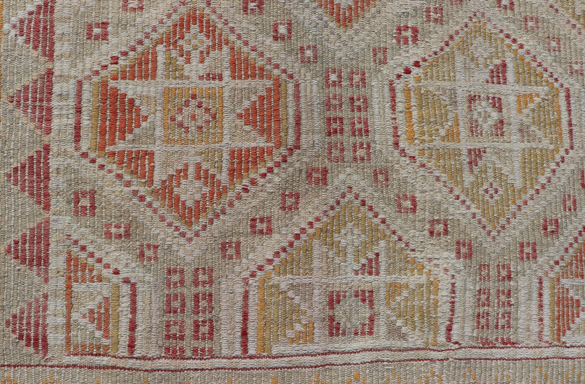Hand-Woven Turkish Vintage Kilim with All-Over Diamond Design With Orange & Yellow For Sale