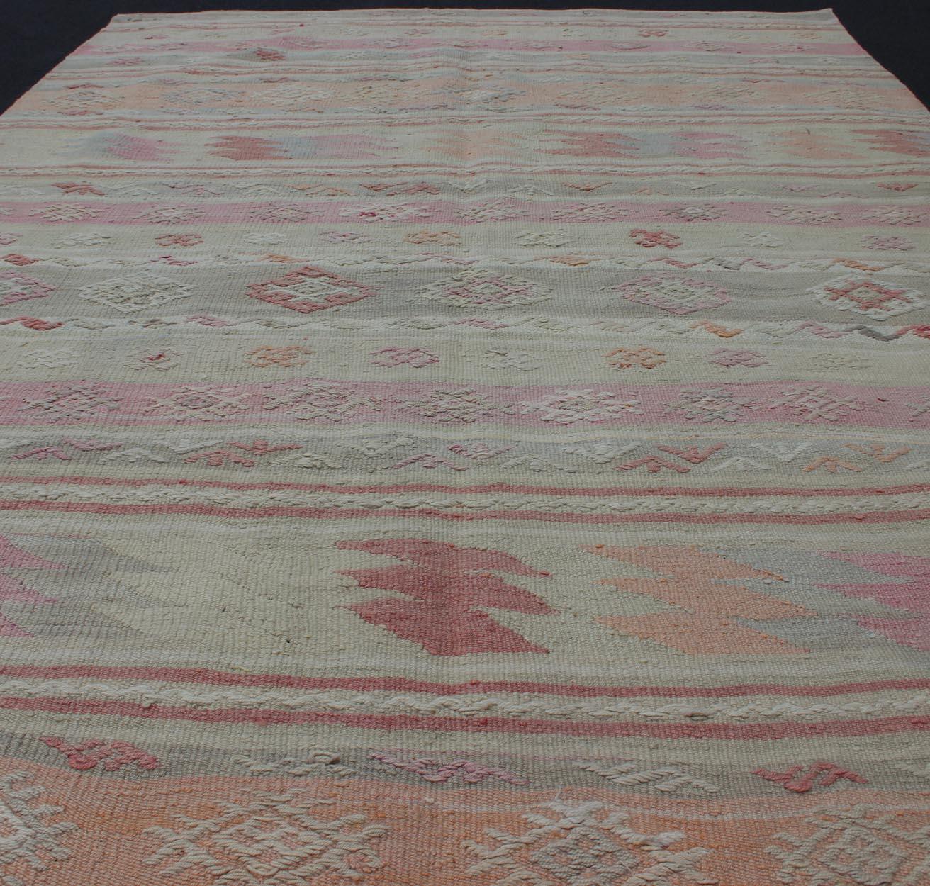 Turkish Vintage Kilim with Assorted Stripe Design in a Variety of Soft Colors For Sale 4