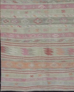 Turkish Vintage Kilim with Assorted Stripe Design in a Variety of Soft Colors