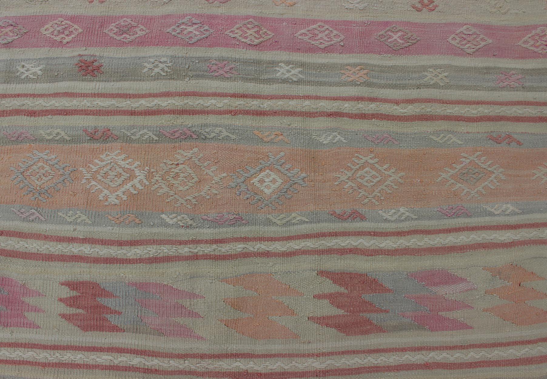 Turkish Vintage Kilim with Assorted Stripe Design in a Variety of Soft Colors For Sale 1