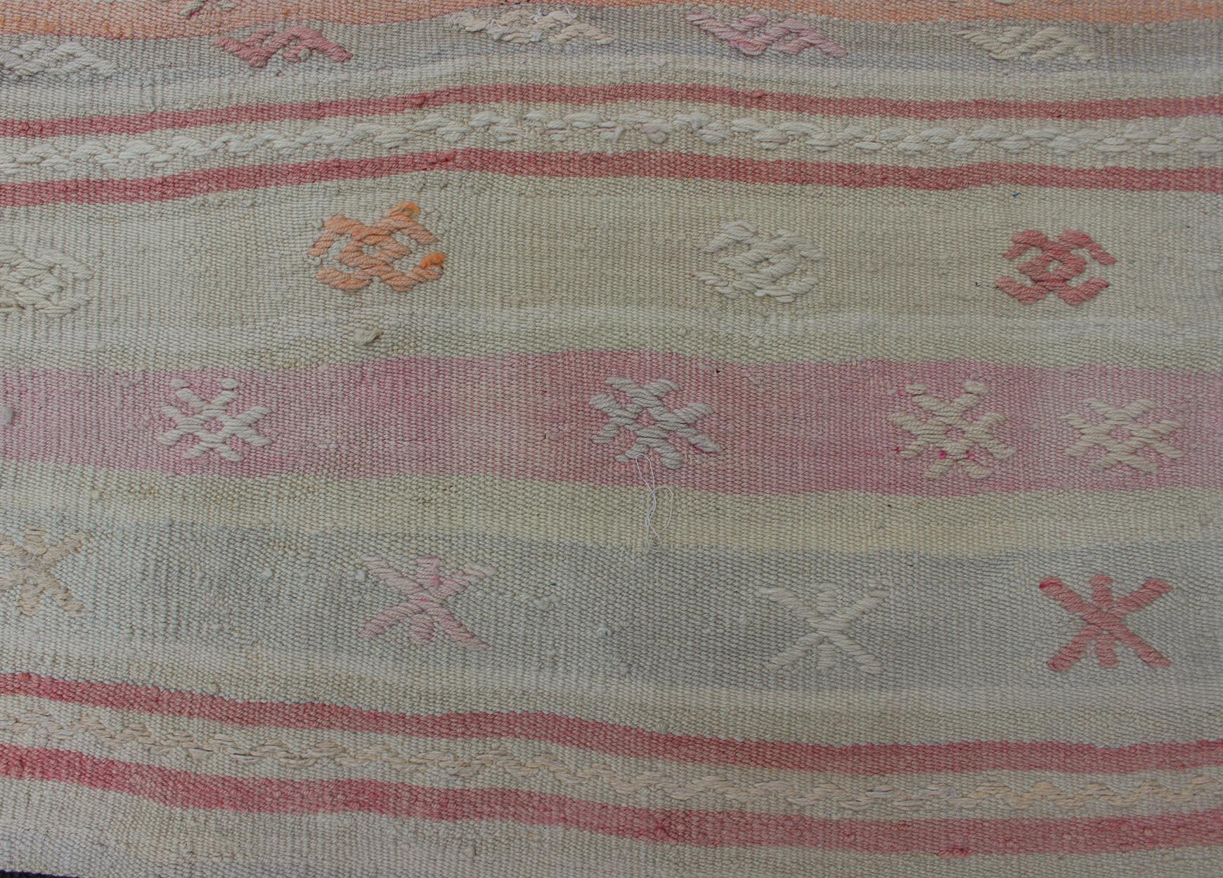Turkish Vintage Kilim with Assorted Stripe Design in a Variety of Soft Colors For Sale 2