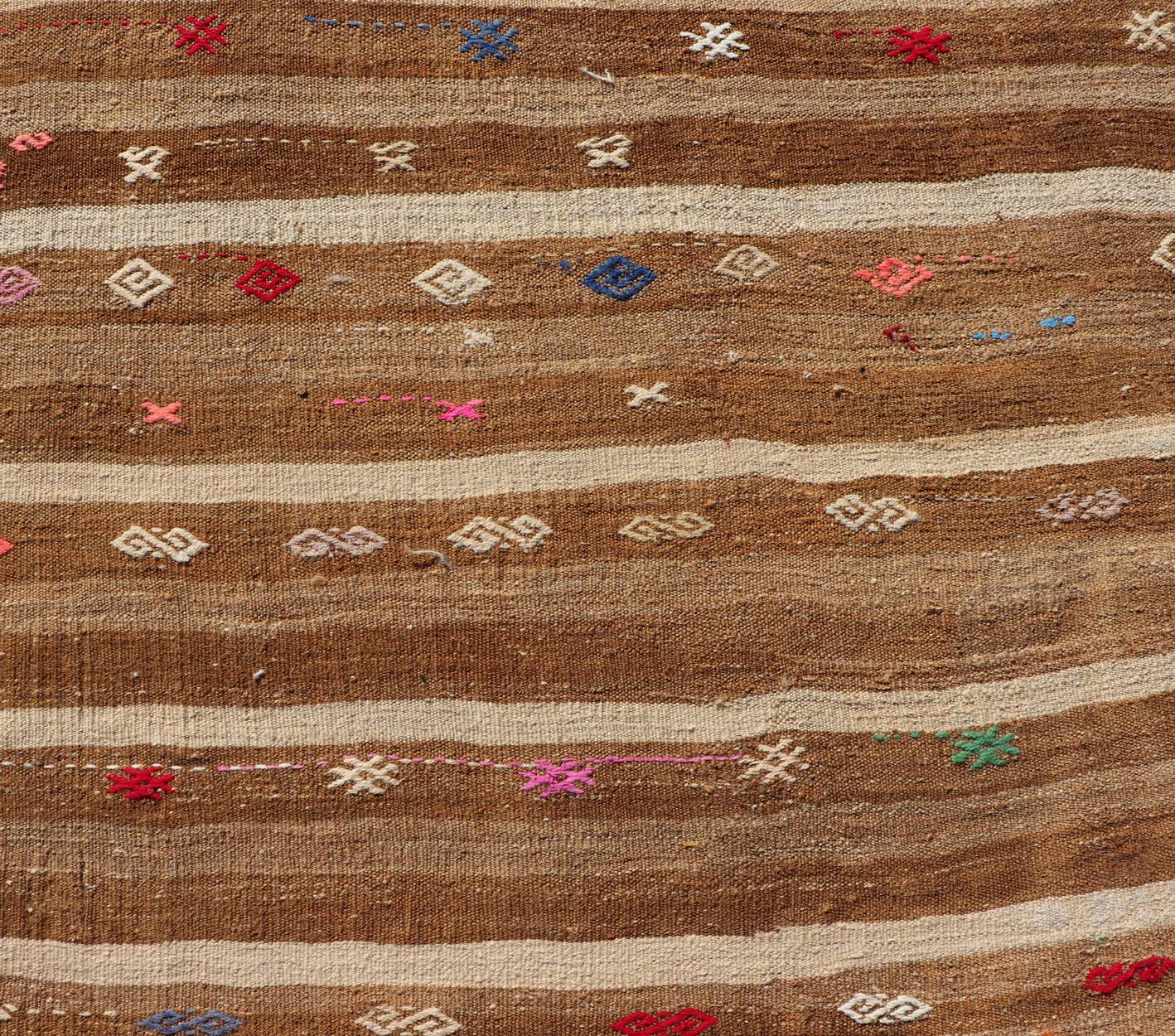 20th Century Turkish Vintage Kilim with Embroidered Rug with Tan, Taupe, And Cream For Sale