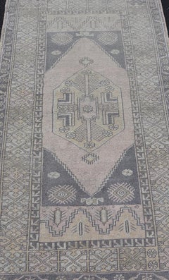 Turkish Vintage Oushak Rug in Muted Taupe, Gray, Cream, and Blush