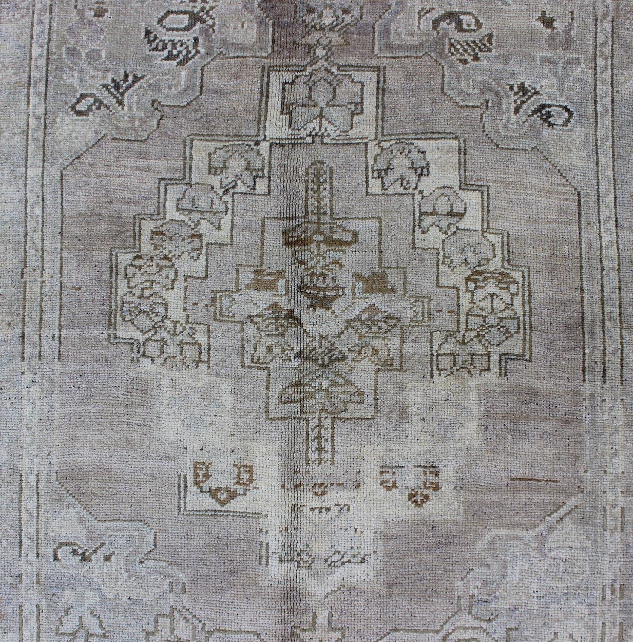 20th Century Turkish Vintage Oushak Rug with Geometric Medallion Design in Taupe and Lavender