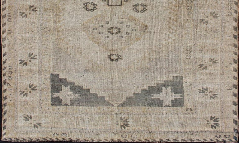 All Natural Muted Pastel Colors Oushak, Tribal Pattern Wool Area Rug