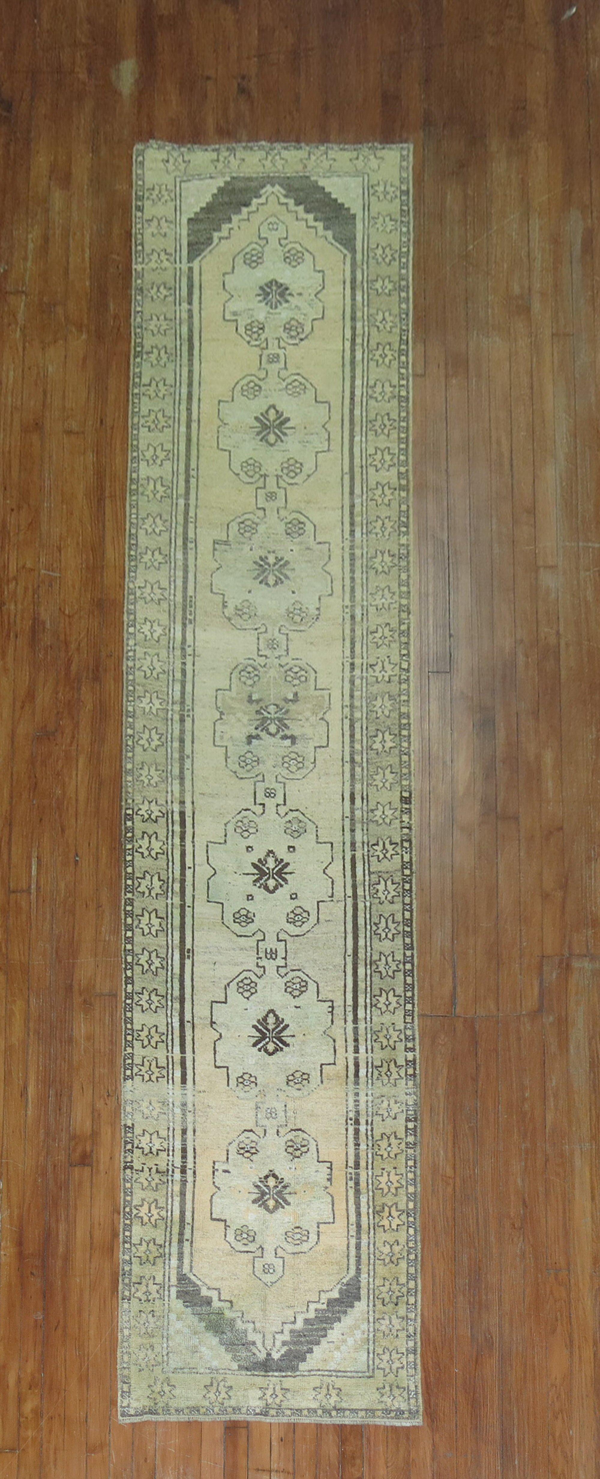 Midcentury one of a kind Turkish Oushak runner

Measures: 2'6'' x 11'2''.