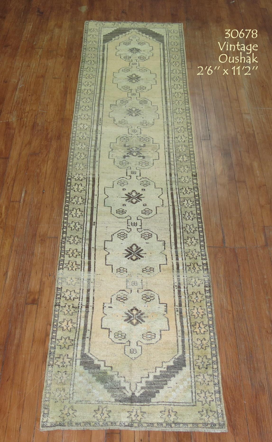 American Classical Turkish Vintage Oushak Runner For Sale