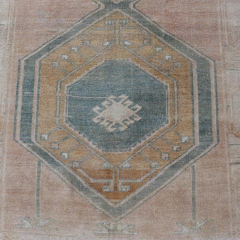 Turkish Vintage Oushak Runner With Medallions and Soft Pastel Colors 3'6 x 12'6 For Sale 6