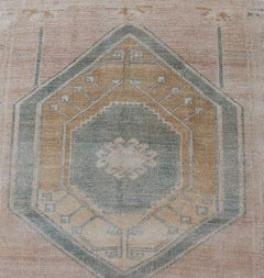Turkish Vintage Oushak Runner With Medallions and Soft Pastel Colors 3'6 x 12'6