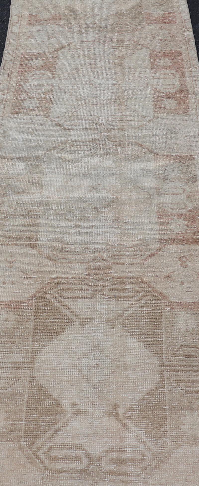 Turkish Vintage Oushak Runner With Muted Geometric Medallions 2'7