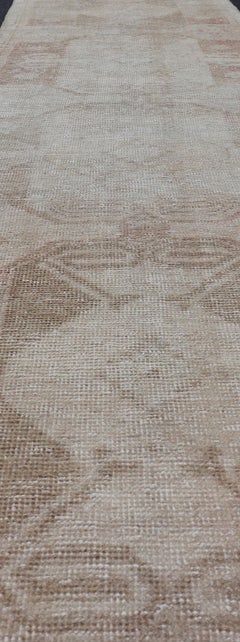 Turkish Vintage Oushak Runner With Muted Geometric Medallions 2'7" X11'4"